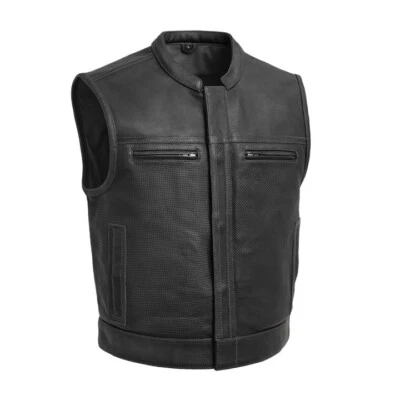 SOA's Motorcycle Lowrider - Men's Motorcycle Perforated Leather  Vest Black - Image 1 of 4