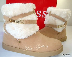 GUESS High Top Faux Fur Shoe Shoes Booties Boot Boots Faux Suede Ankle Sz 7 - Picture 1 of 1