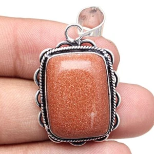 Pendant Red Sunsitara Gemstone Handmade Gift For Her Silver Jewelry 1.5" - Picture 1 of 5