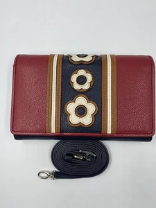 NWT Brighton BLOOMSBURY Red Blue Leather Flower Organizer Cross Body MSRP $245 - Picture 1 of 4