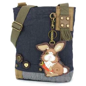 New Chala Patch Crossbody Messenger Bag Denim Navy Blue Coin Purse Bunny Rabbit - Picture 1 of 7