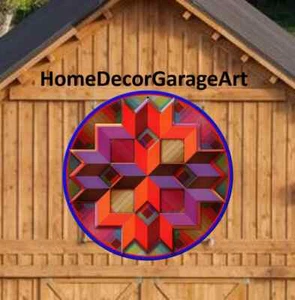 Barn Quilt Sign, Box Pattern Log Cabin, Round Metal Sign, 6 Sizes - Picture 1 of 9
