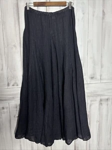 CP SHADES LILY 100% LINEN NAVY BLUE STRIPED ELASTIC WAIST PLEATED MAXI SKIRT XS - Picture 1 of 11