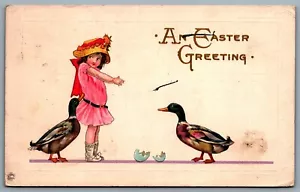 Postcard c1918 An Easter Greeting Little Girl Two Mallard Ducks to Cayuga ONT - Picture 1 of 2