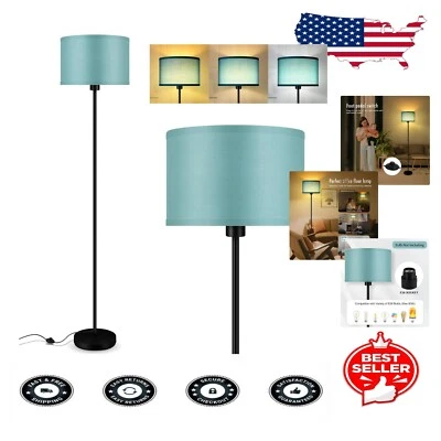 Modern 59" Tall Floor Lamp with Dimmable LED & Green Linen Shade - Safe for Kids - Image 1 of 4
