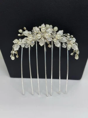 水钻新娘婚礼发梳银色珍珠 CZ 新娘发片 — 第 1/4 张图片