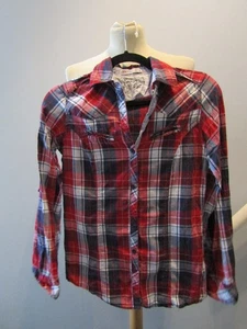 Women's Denim & Co Red Blue Check Shirt Top Blouse Shirt UK Size 10 - Picture 1 of 2