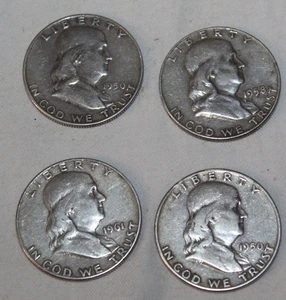 Lot 4 Silber Franklin Half Dollar 50c Münzen 1950 1958 1961 - Bild 1 von 10