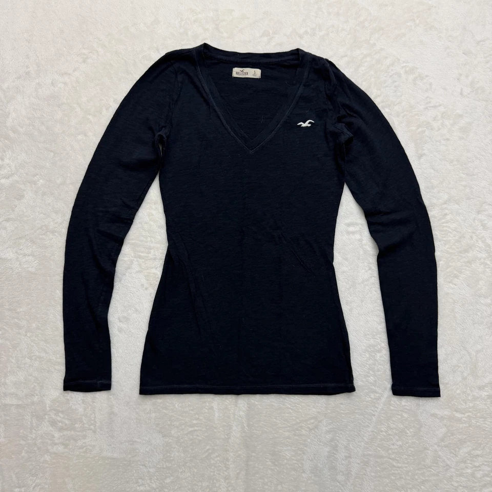 Camisa Hollister Mujer Pequeña Azul Marino Cuello en V Manga Larga Bebé Muñeca Campana Cisne Foto 1 de 4