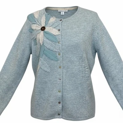 Cárdigan Suéter COLDWATER CREEK Lana Cabello de Conejo Mezcla Floral Apliques Botones L Foto 1 de 4