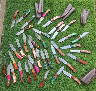 Lot of 50 Pcs 8'' Full Tang Knives Hand Forged Damascus Steel W/Sheath From USA. - Image 1 of 4