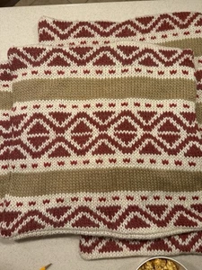 Pottery Barn Chunky Knitted Pillow Covers  20”x20” Set Of 4 Red Tan - Picture 1 of 5