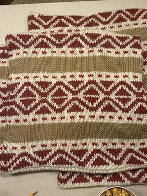 Pottery Barn Chunky Knitted Pillow Covers  20”x20” Set Of 4 Red Tan - Image 1 of 4