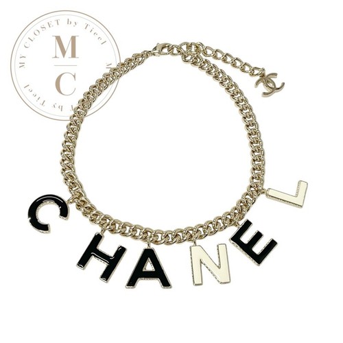 CHANEL Collana Ciondolo Girocollo Oro Nero Bianco Logo Marca Coco