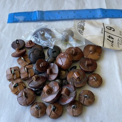 RARE VINTAGE RETRO LEATHER BUTTONS - Image 1 of 4