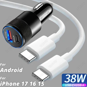 For iPhone 15 16 17 Pro Samsung USB-C Type C Fast Charger Cable 38W Car Adapter - Picture 1 of 17