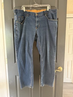  Jeans azul jeans Savane masculino tamanho 46x30 lavagem média cintura elástica perna reta - Imagem 1 de 3