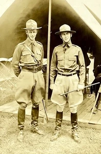 WWI Era RPPC Photo Postcard - Two US Army Officers In Uniform Cavalry Camp Tent - Picture 1 of 6