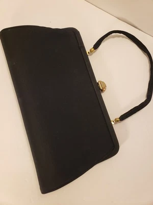 Cartera de noche negra vintage asa con cierre de asa 10x5 rectangular bolso de mano tela  Foto 1 de 4