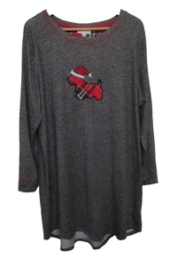 Laura Ashley Long Sleeve Gray Nightgown w/ Scottie Dog Logo Santa Hat W/ 2X - Picture 1 of 4