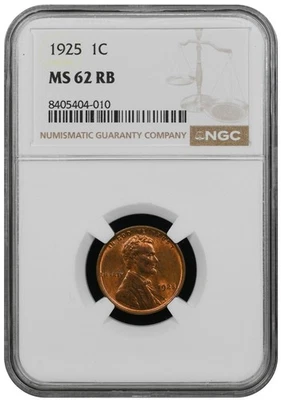 1925 Lincoln cent graded by NGC MS 62 RB - Image 1 of 2