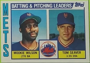 1984 Topps #246 Mets Líderes de bateo/lanzamiento de béisbol-Mookie Wilson/Tom Seaver - Imagen 1 de 4