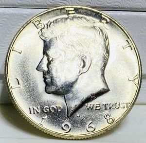 1968 D Kennedy Half Dollar - 40% SILVER - Incredible BU LUSTER ! NICE!! ๐ - Picture 1 of 5