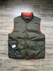 Polo Ralph Lauren Mens XL Puffer Goose Down Vest Green Orange Reversible NWT - Picture 1 of 18
