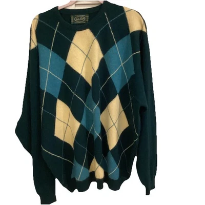 Vintage Peter Scott Herren Wolle Angora Argyle Pullover Sweater Grün & Gelb Größe 56 - Bild 1 von 4