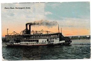 Davenport IA Vintage Postal Ferry Barco de Vapor Sin Publicar Dividido Trasero - Imagen 1 de 2