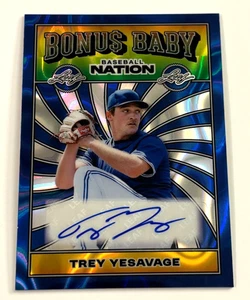Tarjeta de radiocontrol autografiada Trey Yesavage 2025 Leaf Baseball Nation Blue Lava/7 - Imagen 1 de 2