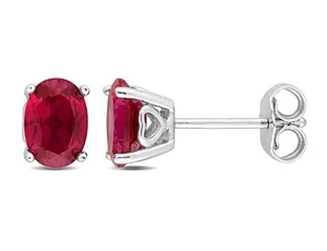 2.54 Carat (ctw) Lab-Created Ruby Oval Stud Earrings Sterling Silver - Picture 1 of 4
