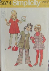 VTG 1970s Simplicity 5874 Little Girls Sz 4 Dress Jumper Tunic Top Pants Pattern - Picture 1 of 2
