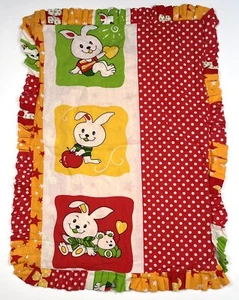VTG 21"x14" Handmade Red/Orange/Green Bunny Rabbit PILLOW CASE Nursery Kids - Picture 1 of 5