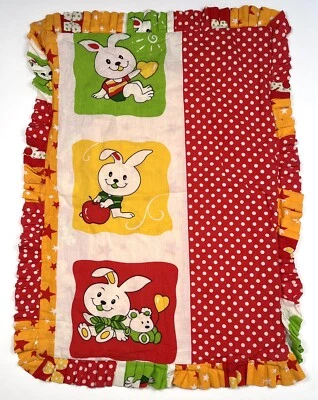VTG 21"x14" Handmade Red/Orange/Green Bunny Rabbit PILLOW CASE Nursery Kids - Image 1 of 4
