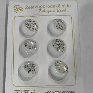 6 Železnobrodské Sklo Tschechische Antik Weiß/Gold Glasknöpfe ORIGINALKARTE 3/4" - Bild 1 von 9