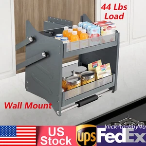 2-Tire 24" Pull Down Shelf Upper Kitchen Wall Cabinet Storage Organizer Holder - Picture 1 of 20