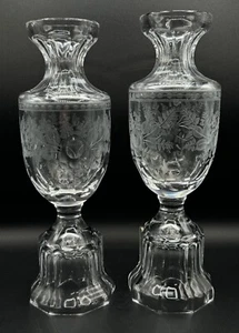 Antike geätzte Kristall Vasen verziert floral klar Art Deco signiert 11 1/2 Zoll - Bild 1 von 11