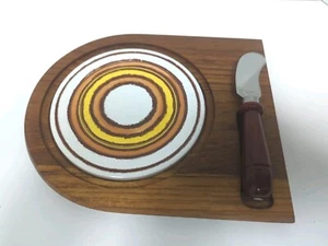 Vtg MCM Retro Dolphin Cheese Cutting Board Teakwood Malaysia 2pc - Picture 1 of 11