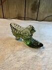 Vintage Fenton Art Glass Green Cat Head Hobnail Shoe Slipper 6