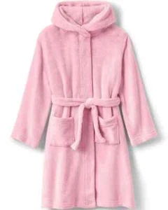 LANDS' END Girl's Saltwater Pink Fluffy Fleece Hooded Robe NWT Size 14 - Picture 1 of 4