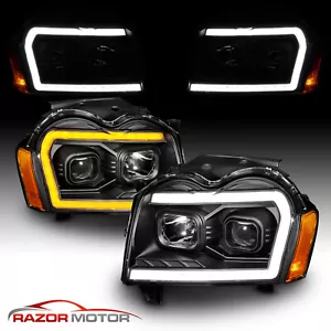 2005 2006 2007 For Jeep Grand Cherokee LED Running Switchback Black Headlights - Picture 1 of 9