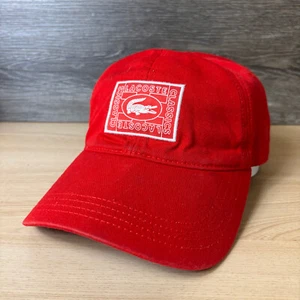 Lacoste Hat Cap Strap Back Red White Crocodile One Size Adjustable - Picture 1 of 9