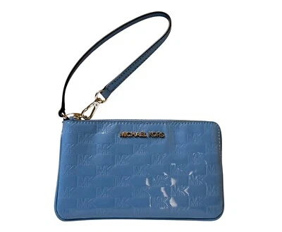 MICHAEL KORS JET SET TRAVEL LARGE WRISTLET PATENT EMBOSSED PATENT MK FRENCH BLUE - Image 1 of 4