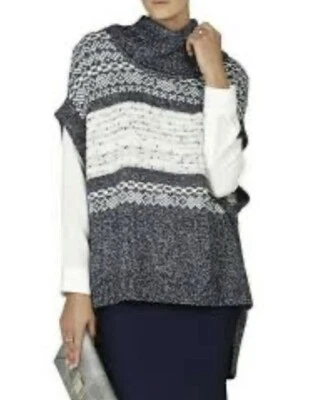 Suéter BCBGmaxazria Mujer M/L Azul Lana Elinor Tejido Capucha Cuello Isla Justa Alto-Bajo Foto 1 de 4