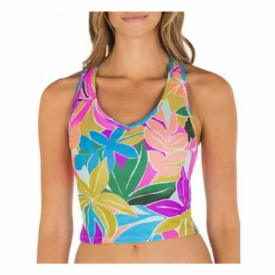 Hurley Womens Juniors Printed Racerback Tankini Swim Top S - Image 1 of 2