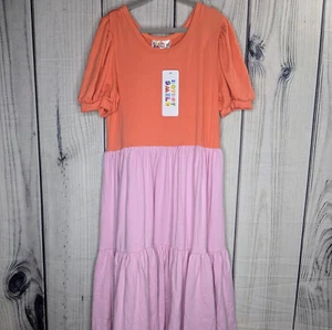 Dot Dot Smile Size 8/10 Girls Orange Pink Colorblock Tier Dress NWT - Picture 1 of 4