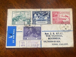 SARAWAK 1950 AIR MAIL Cover Stamps - 16th Jan 1950 - Postal Union Stamps - Picture 1 of 4