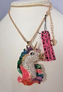 BETSEY JOHNSON MEHRFARBIGE EMAILLE KRISTALL EINHORN VERGOLDET ANHÄNGER HALSKETTE - Bild 1 von 1