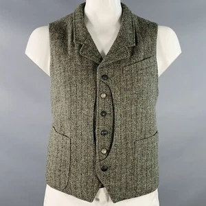 MONITALY Size XXL Grey Black Stripe Virgin Wool Notch Lapel Vest - Picture 1 of 7